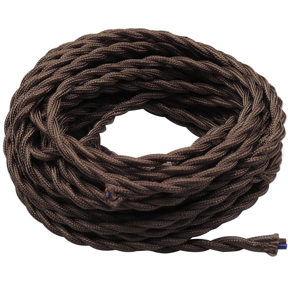 10 Metros de Cable Textil de Lino Vintage Marrón Cable Eléctrico Tejido Flexible Adecuado Para Lámparas y Accesorios de Iluminación de Bricolaje(2 * 0,75 mm²)