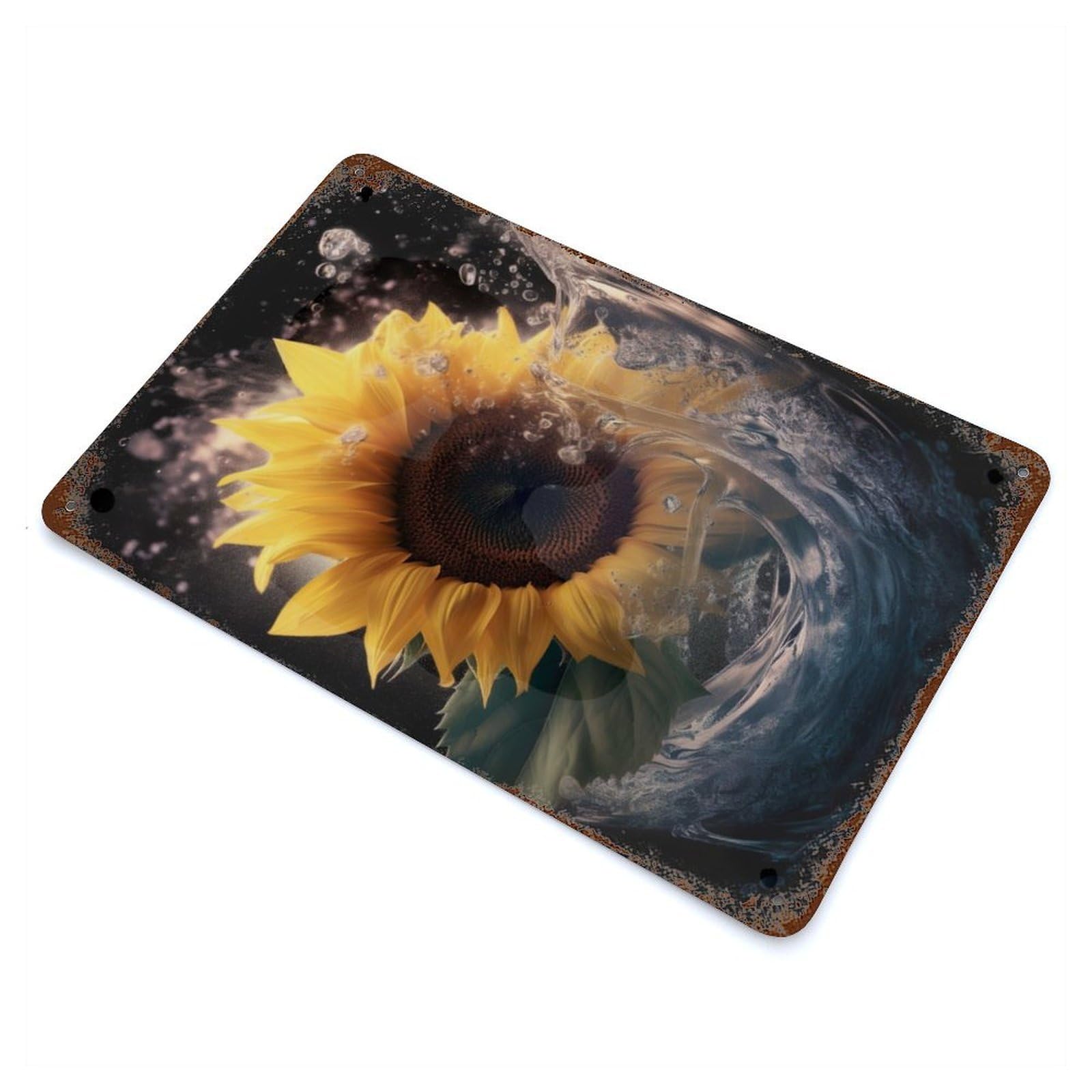 Sunflower Water Splash Vintage Rust Metal Sign 11.8"x7.9", Farmhouse Wall Decor for Garage, Pub Or Kitchen