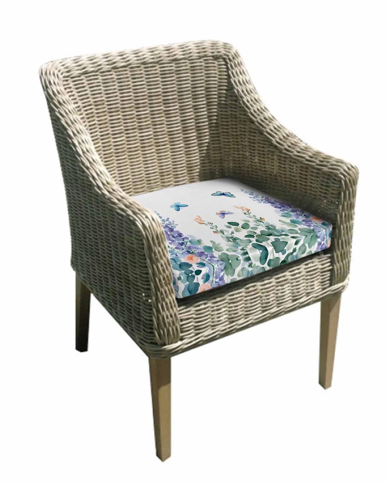 2 Pack Eucalyptus Leaves Waterproof Cushion Covers with Ties, Outdoor Patio Chaise Lounge Chair Seat Cushion Slip Covers Replacement(Only Cover) Watercolor Botanical Floral Butterfly 22