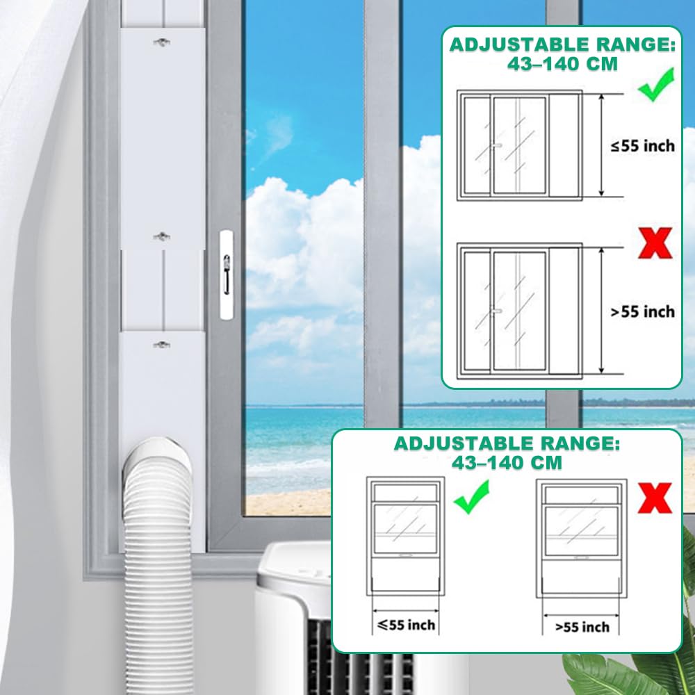 4Pcs Kit Ventana Aire Acondicionado Portatil, 16CM X 43-140cm con Tubo de Desagüe de 13/15 cm, Kit de Ventilación de Ventanas de Aire Acondicionado Portátil, adaptador ventana aire acondicionado