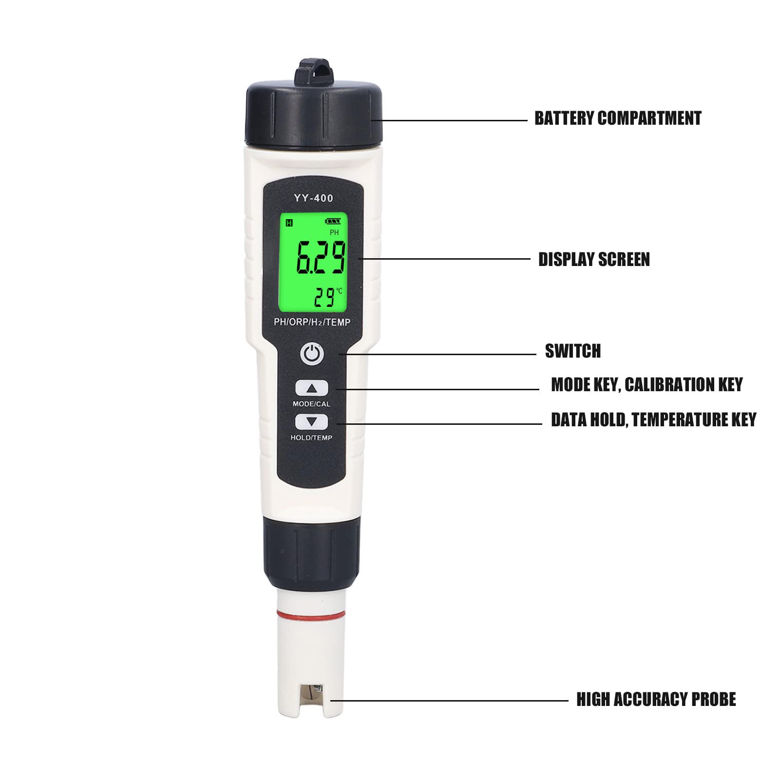 Cyfrowy Tester Wody 4 w 1 Wielofunkcyjny Tester Wody Wodorowej IP67 Wodoodporny PH H2 ORP Temp Miernik Jakości Wody z Podświetleniem Pióro do Testowania Jakości Wody Monitor
