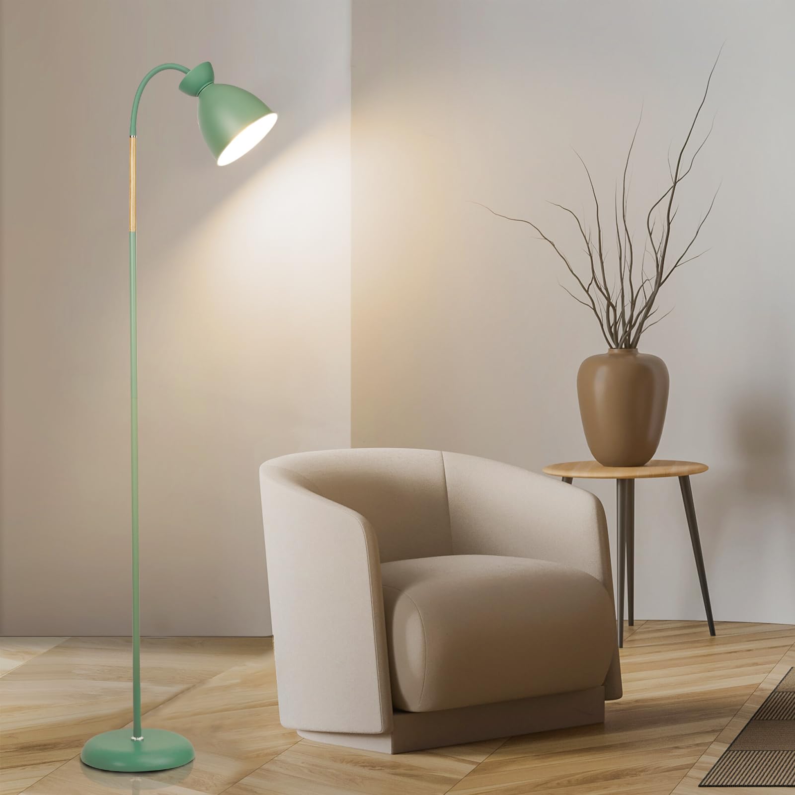 Amdelne Lampada da Terra Vintage, Metallo Lampada da terra LED con Luce da Lettura, E27 MAX 60W Lampade da Terra Salotto, Verde Piantana Luce Regolabile H 159 cm per Camera da Letto, Ufficio, Studio
