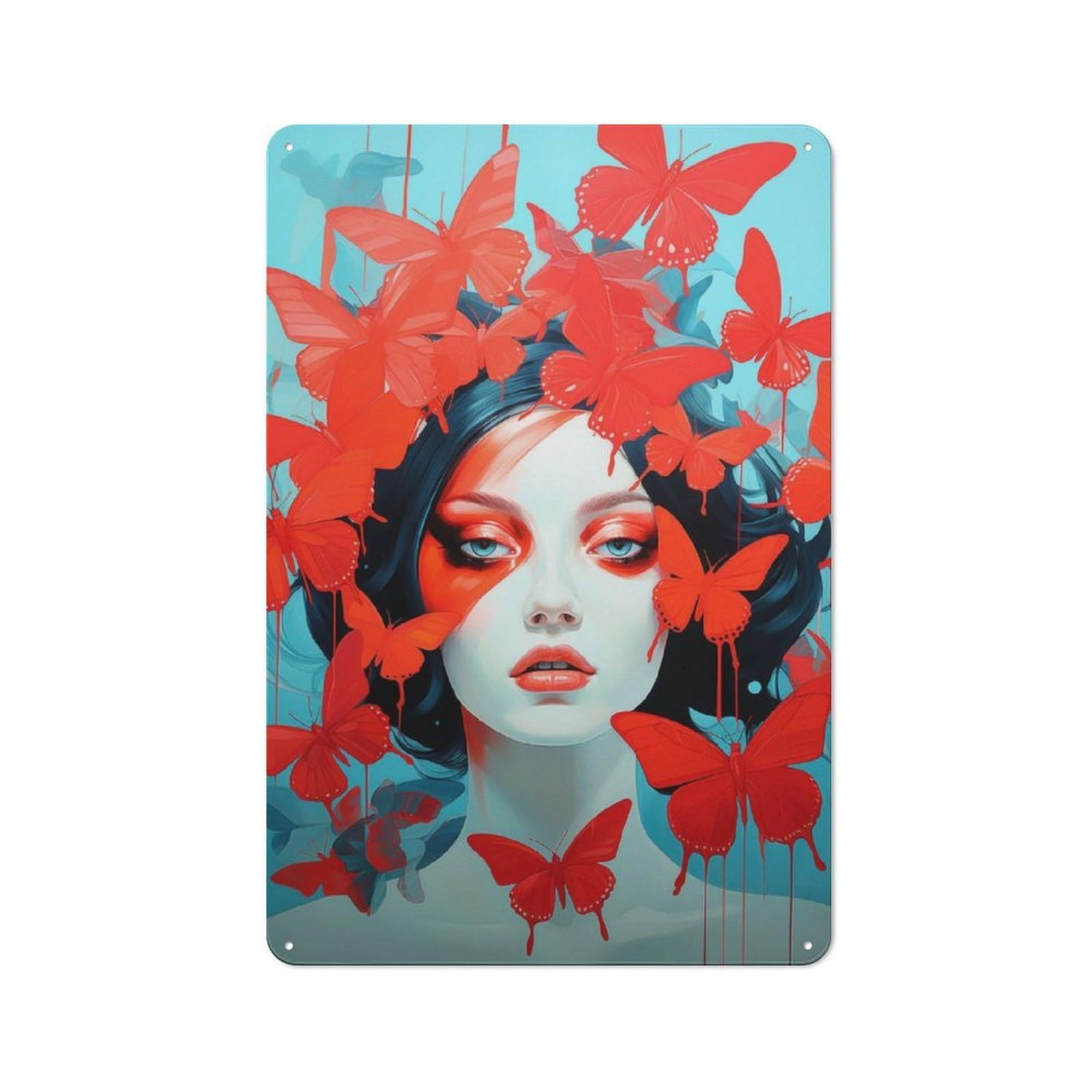 Junmoney Red Butterflies Printed Metal Sign 30X20cm For Kitchen Or Home Bar, For Kitchen Decor Lovers, For Retro Home Interiors