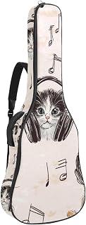 Cute Cats Listening to Music with Headphones Guitar Bag Thick Padding, Waterproof 40 41 42 inch Guitar Gig Bag Backpack with Back Hanger Loop and Side Handle
