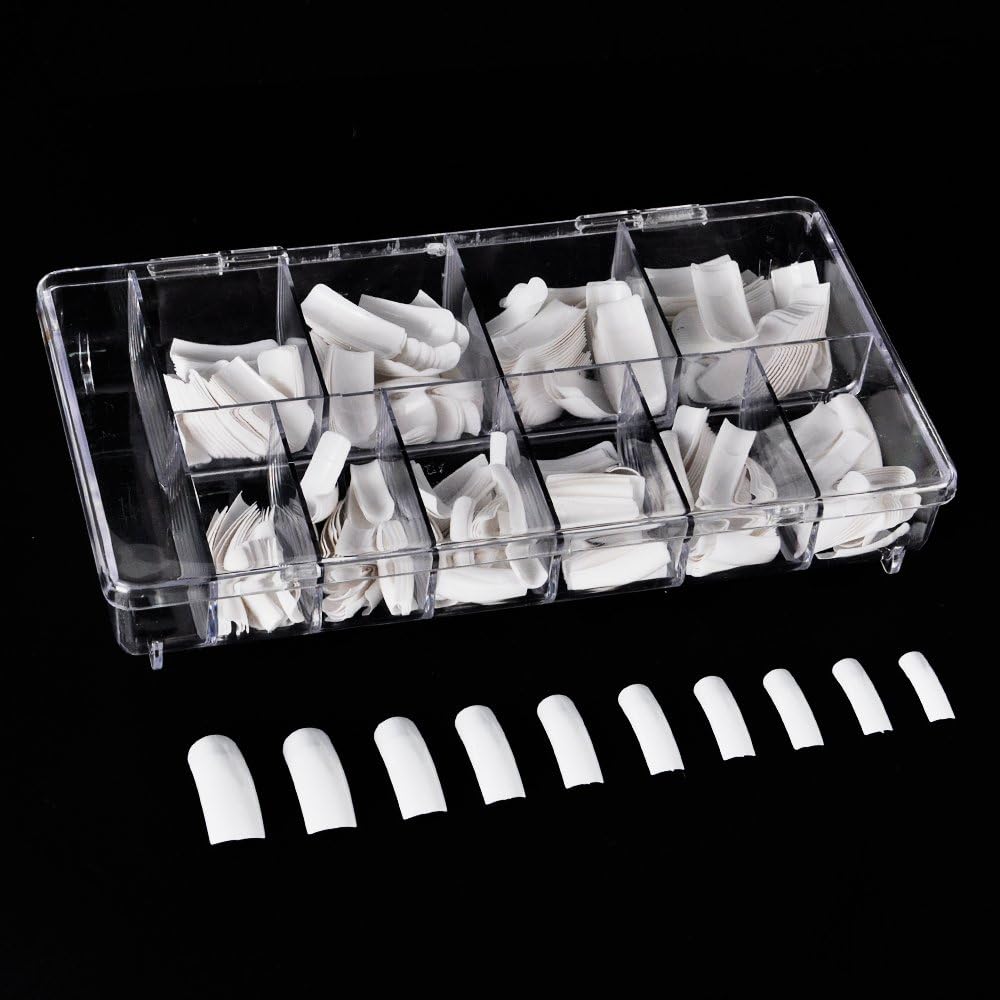 Huashengmei 500pcs Squoval Half Cover White Color False Nails Fake Nail Art Tips 10 Sizes with box
