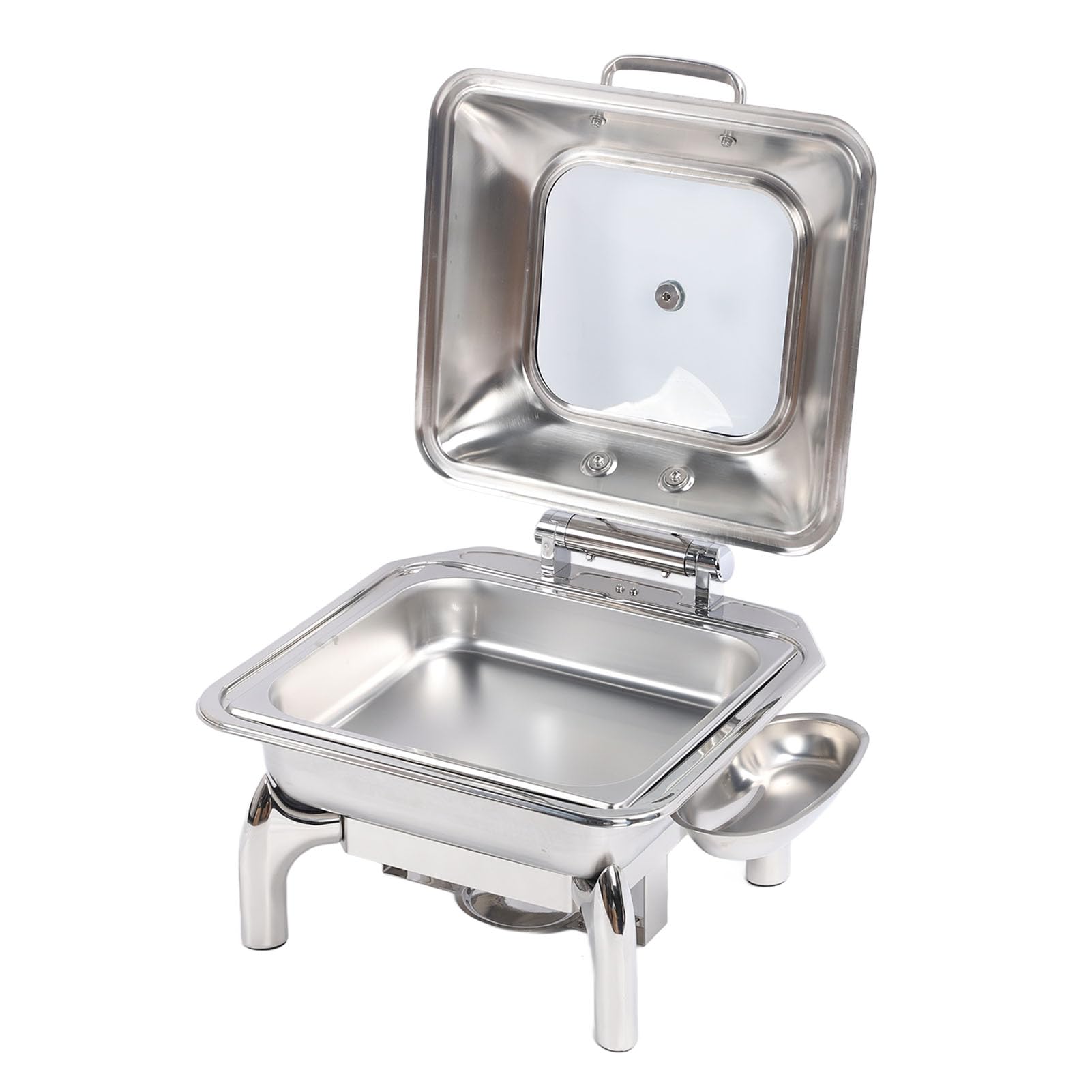 Juego de calentador de alimentos para catering con de frotamiento cuadrado de acero inoxidable de 6 litros con bandeja para alimentos y tapa de vidrio para servir buffet en