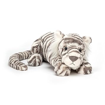 Jellycat Sacha Snow Tiger Stuffed Animal, Large 14 inches | Big Cat Plush Toy | Classic Children's Gift