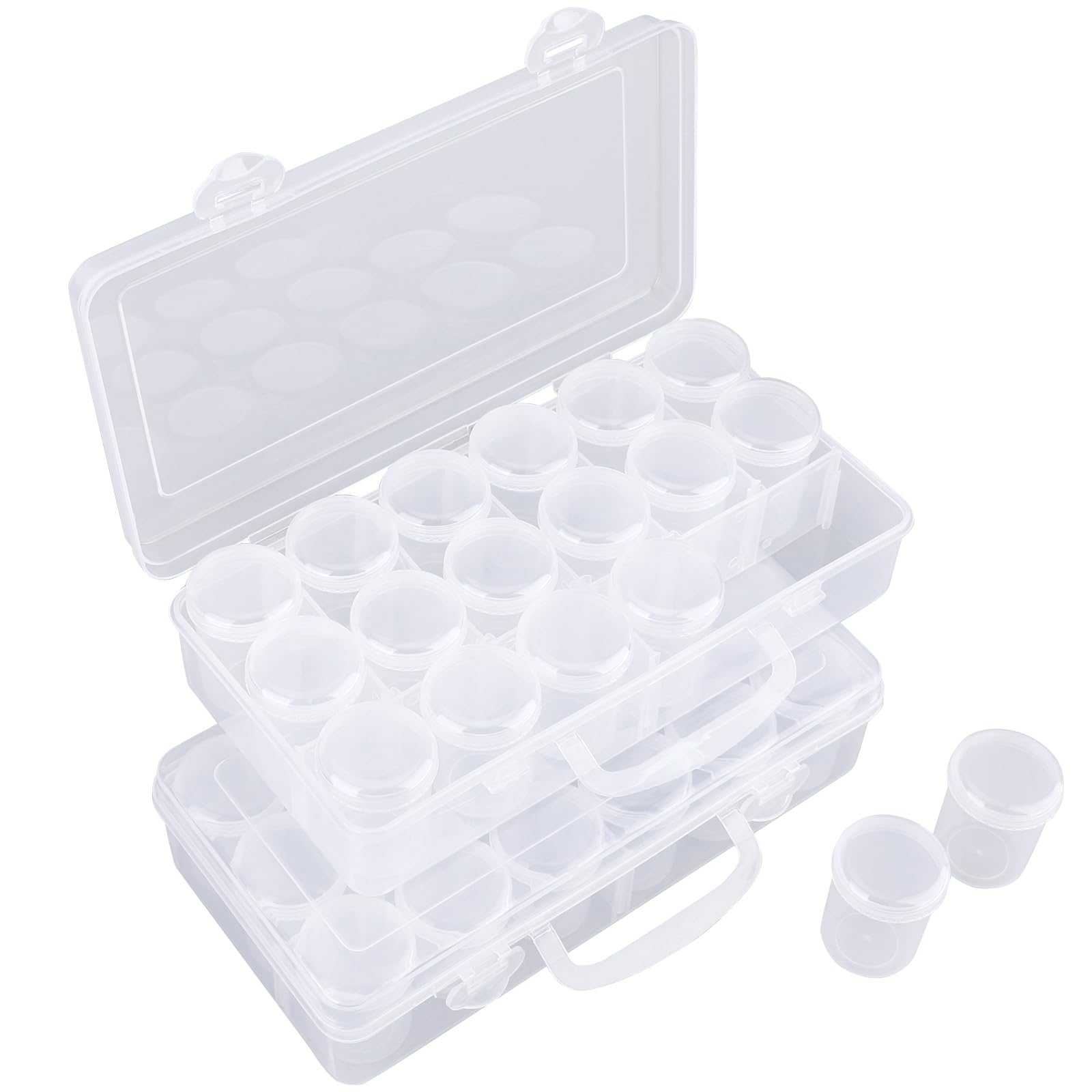 Segbeauty 2 Pack Modern Gem Organizer Box, 18 Round Compartments Bead Storage Plastic Jewelry Organizer with Lids