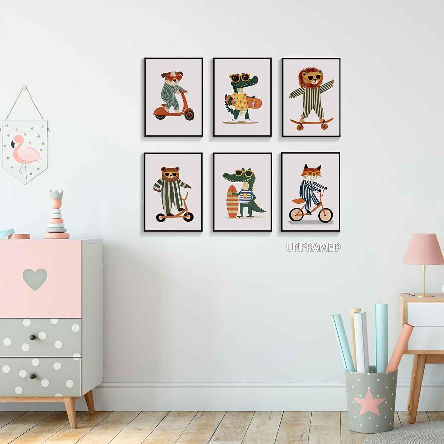 6Pcs Woodland Animal Wall Art Nursery Jungle Lion Fox Bear Painting Decor Pictures Alligator Dog Canvas Posters Prints for Baby Room Classroom Living Kids Room Bedroom Decoration Unframed - Image 3