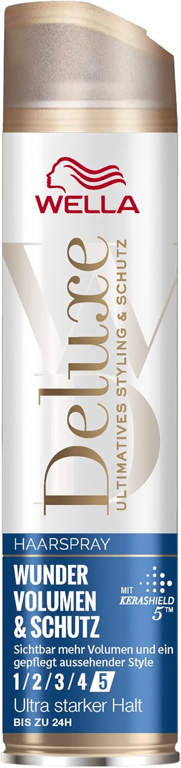 Wella Deluxe Haarspray Wunder volume & bescherming – stylingspray voor zichtbaar meer volume – met 5-voudig keratine-beschermingscomplex en uv-bescherming – 250 ml
