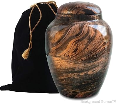 Fiber Glass Cremation Urn - Marbling Adult Urn - Handcrafted Light weighed Adult Funeral Urn for Ashes - Great Deal Free Velvet Bag and Ash Bag Brown