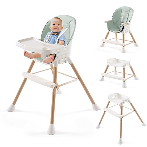 Sillas altas para bebés y niños pequeños, silla alta 6 en 1, silla de alimentación convertible ajustable para bebés con bandeja apta para
