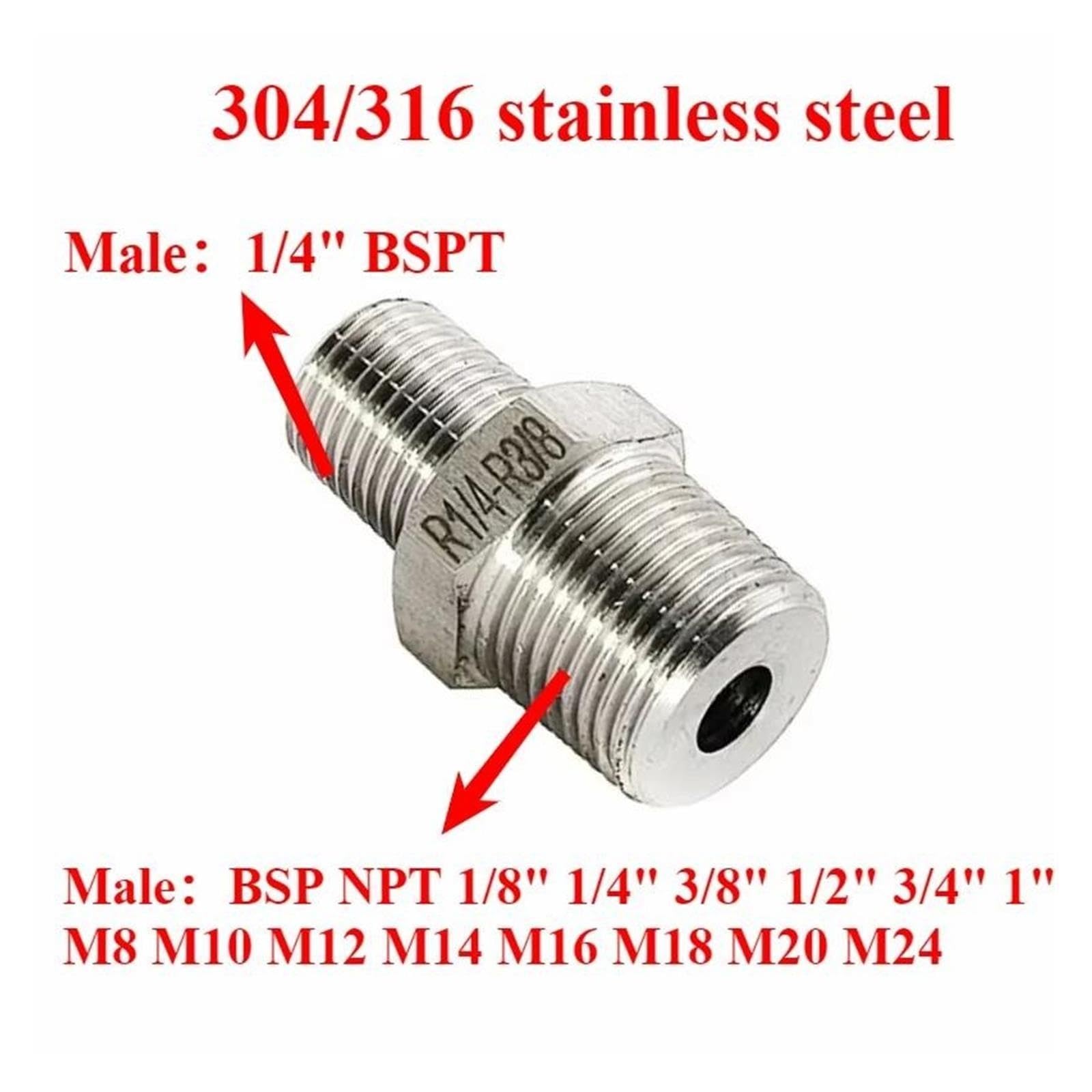 Raccord à mamelon hexagonal mâle à mâle BSPT 1/4"