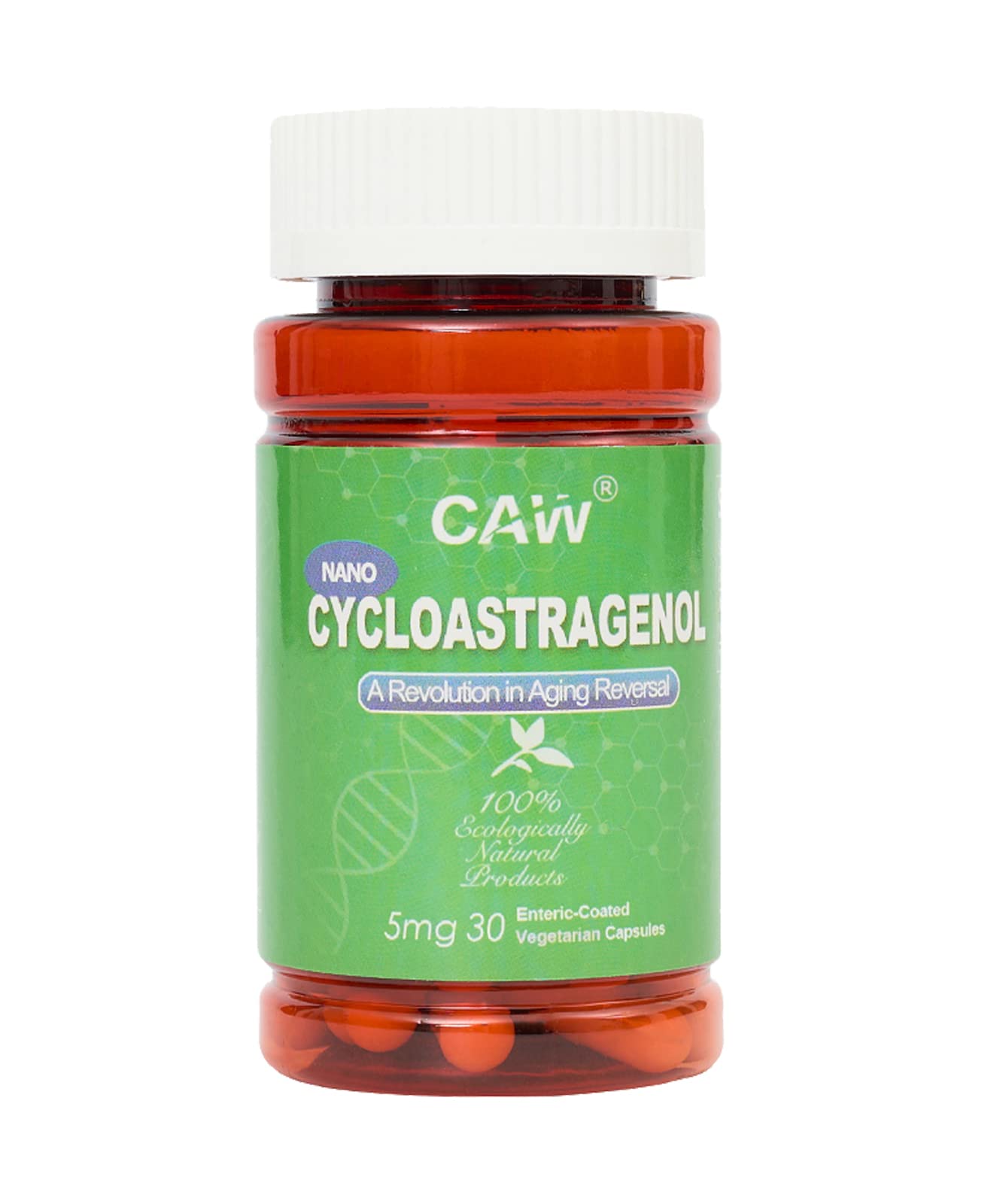 CAW Telomere Supplement | Anti-Aging Telomere Length | DNA Repair Cell Health | Nano Cycloastragenol 5Mg 30Enteric-Coated Capsules 1 Bottle