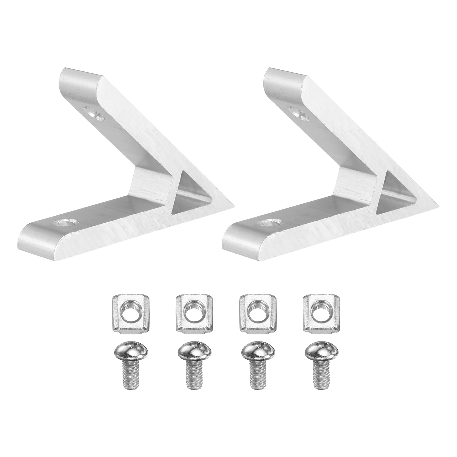 sourcing map 2Set 45 Degree Angle Corner Brackets, 2020 Series Aluminum Extrusion Profile Accessories, Corner Brace Joint Connectors with Mounting Screws and Nuts, Silver, 60mm x 60mm x 14mm