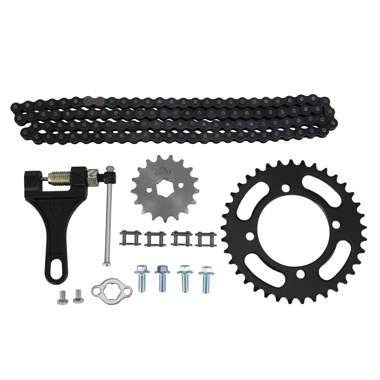Juego de cadena 420, piñón de transmisión trasera de 37 dientes de 76 mm, herramienta de ruptura de cadena de 17 mm para bicicleta de bolsillo, Pit Bike ATV Quad de 49 cc, 50 cc-125 cc