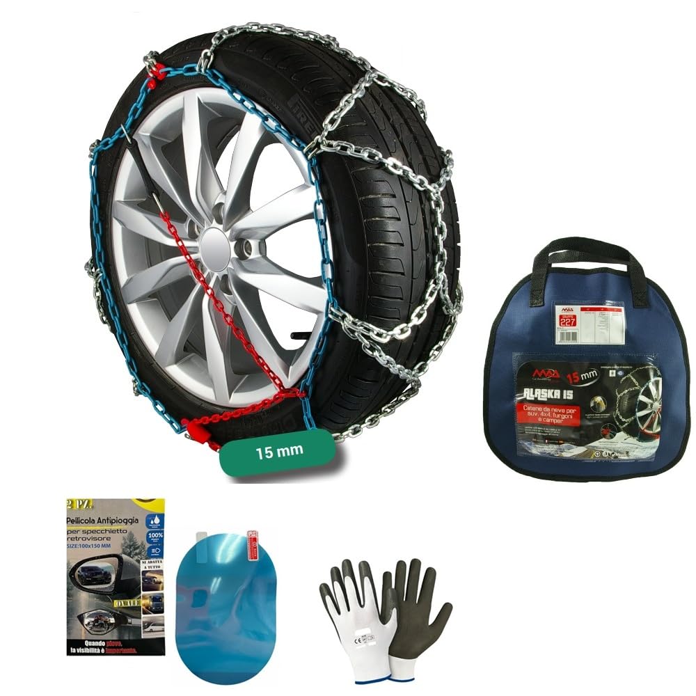 CATENE DA NEVE AUTO SUV FURGONI E CAMPER PNEUMATICO 700R15 CATENA DA 15MM COPPIA DI CATENE DA NEVE PER RUOTE GOMME DI AUTOMOBILI 2 PEZZI OMOLOGATE SU STRADA PER NEVE E GHIACCIO