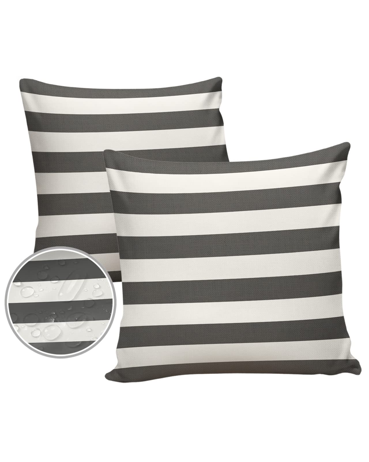 Rustic Grey Stripe Farmhouse Outdoor Pillow Cover 16x16 Inch Cushion Sham Case, Contemporary Geometric Waterproof Decorative Square Throw Pillowcase