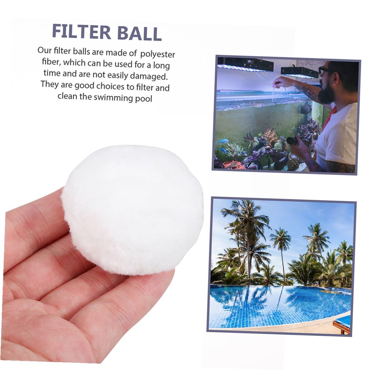 DECHOUS Palline Filtranti per Piscina in Fibra Bianca 1000g, Filtro Professionale per Acquari e Piscine, Accessorio per Pulizia Acqua Limpida Lungo Termine