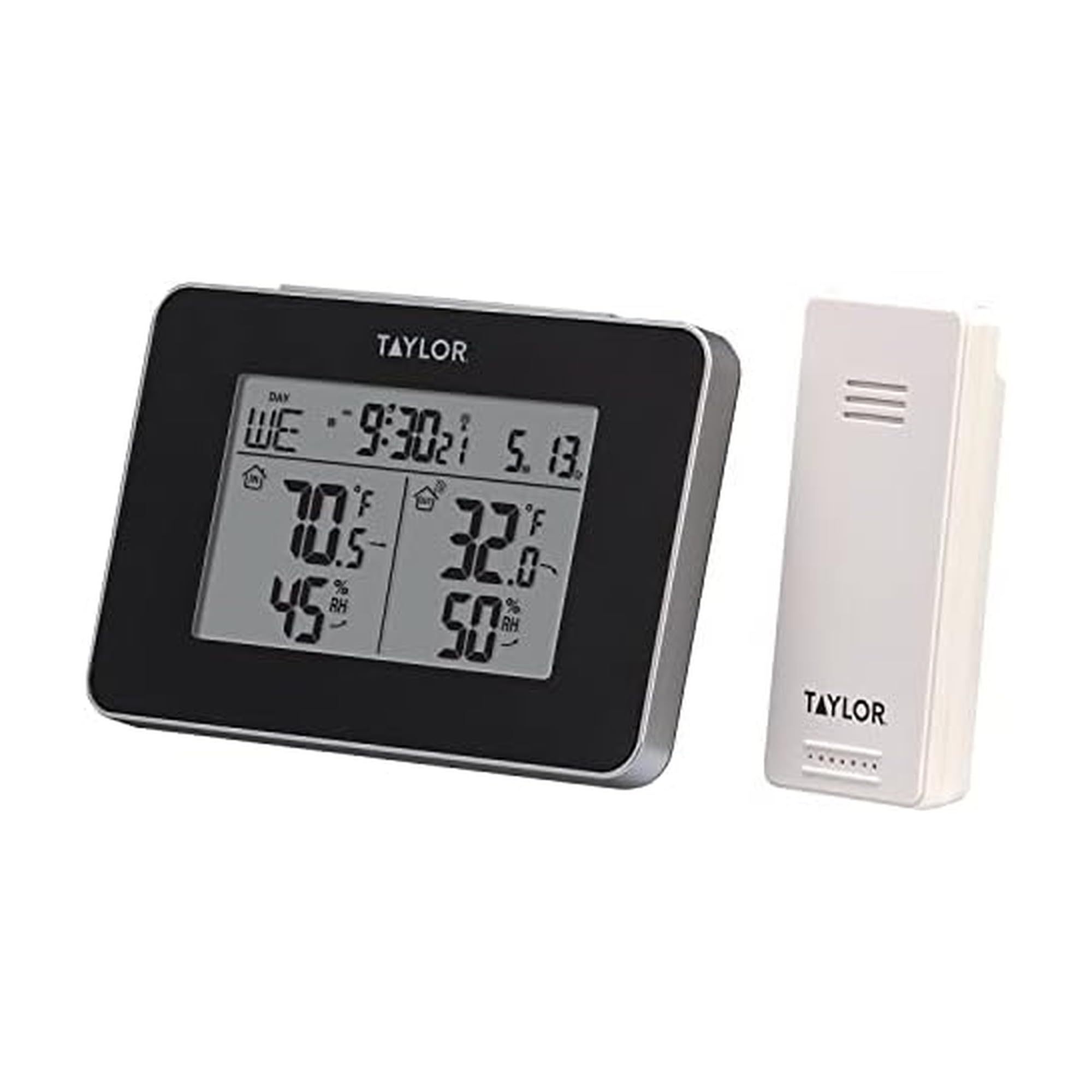 Wireless Digital Indoor Outdoor Thermometer and Hygrometer, Weather Station, Battery Powered, Alarm, Easy-to-Read Display for Home, Office, Greenhouse, Nursery, and Indoor Areas, Black