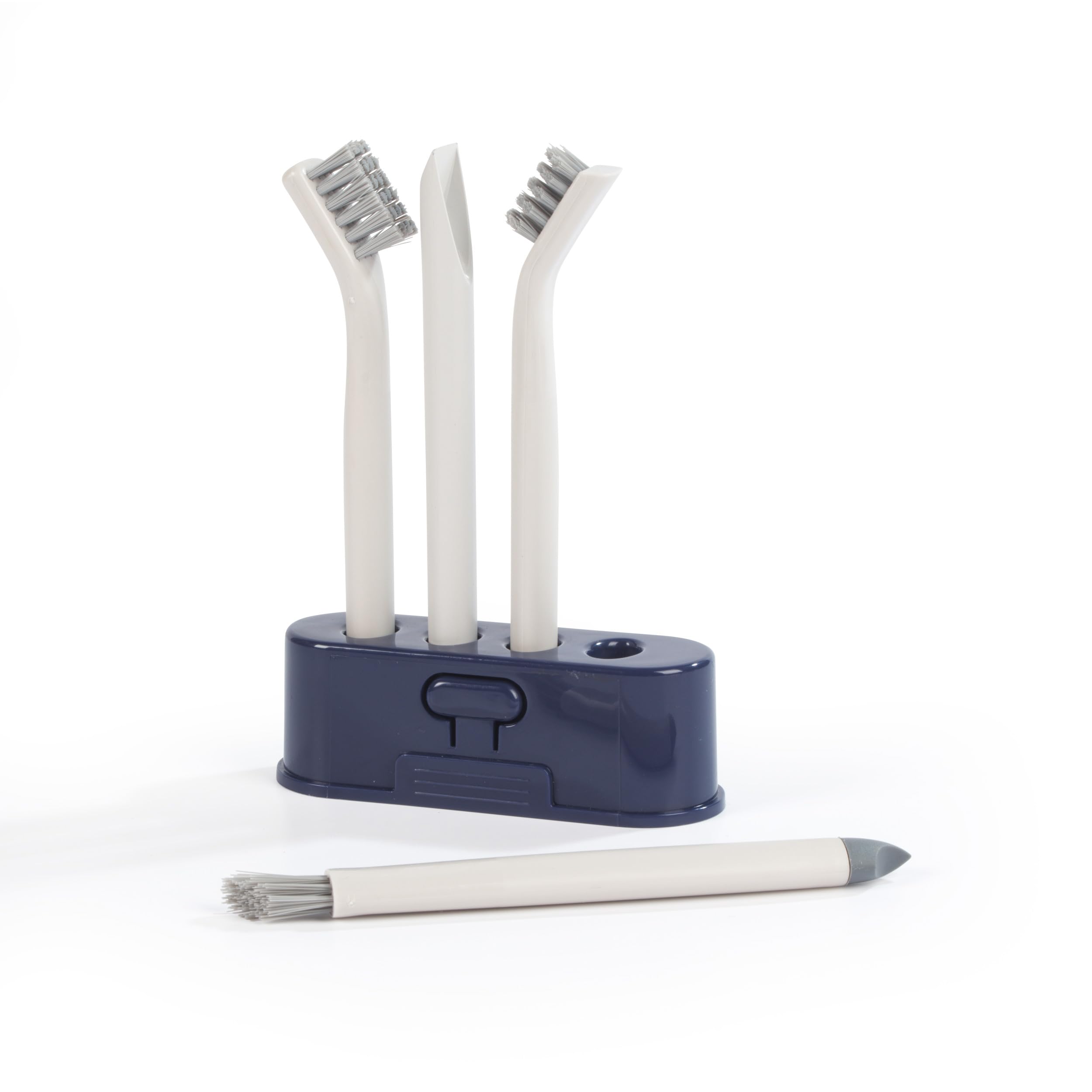 Beldray Deep Clean Detailing Brushes – Pack of 4, Precision Cleaning, Includes Storage Holder, Stiff Bristle, V-Shaped Grout, Mini Dustpan with Scraper, Soft Angled Brush