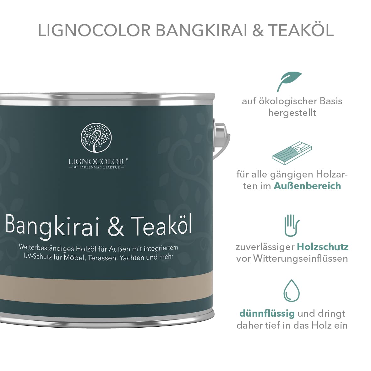 Lignocolor Teaköl | Holzöl für Gartenmöbel und Holz im Außenbereich | schützt und pflegt Holz (2,5 L, Nussbaum dunkel)
