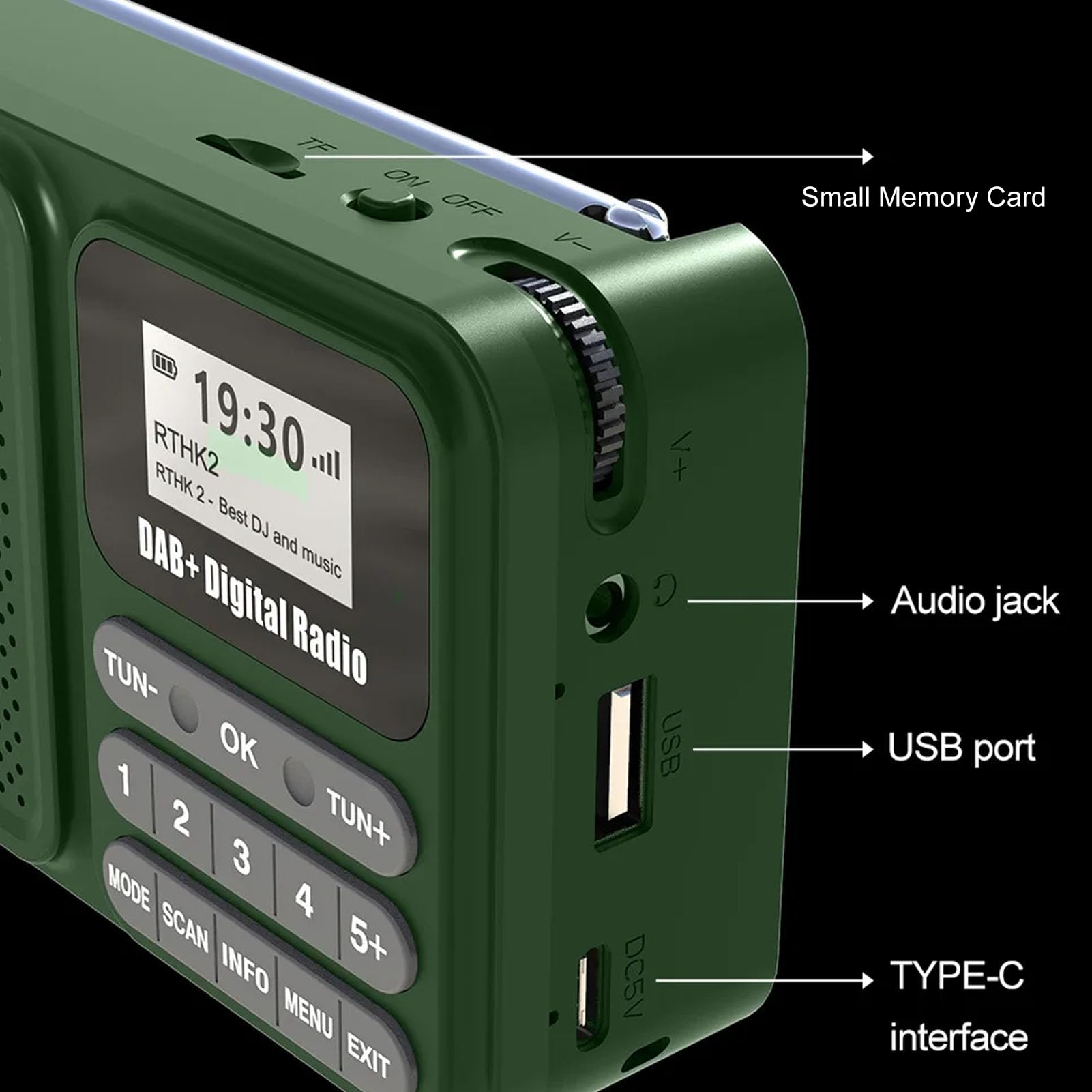 Topiky Radio DAB, altoparlante ad energia solare con suono stereo da 3 W, riproduzione di musica USB, 30 stazioni preimpostate, per ricezione DAB DAB DAB + FM