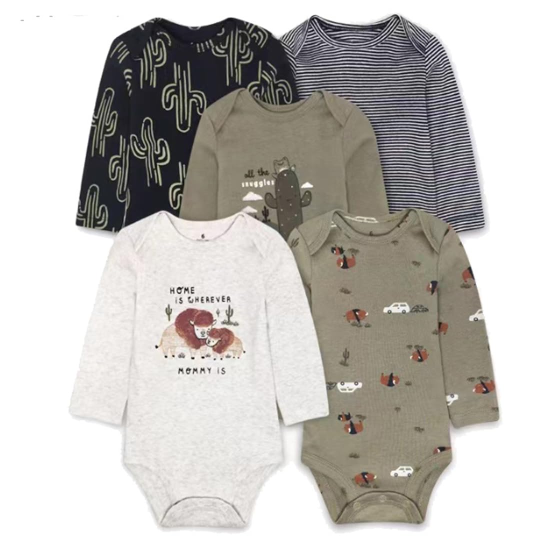 Unisex Baby Długie Rękawy Body z Krótkimi Rękawami z Nadrukiem Wykonane – 5 Sztuk, Miękkie i Wysokiej Jakości Bawełna Ekologiczna