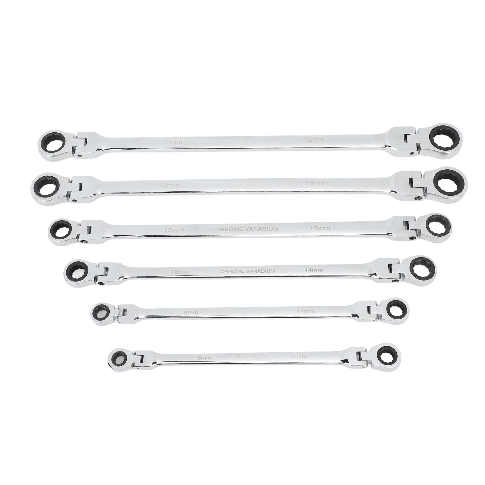 Aoresac Set di 6 chiavi a cricchetto con testa flessibile, 8-19 mm, metriche a doppia estremità