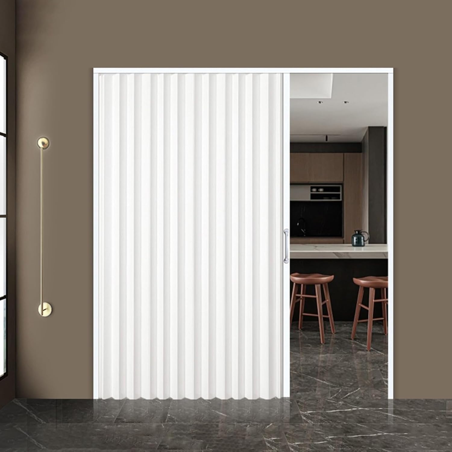 White Sliding Accordion Doors Room Divider Sliding Door Household PVC Folding Door for Office Hotel Hospital Warehouse(78.35x79.92in)