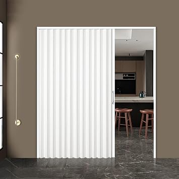 White Sliding Accordion Doors Room Divider Sliding Door Household PVC Folding Door for Office Hotel Hospital Warehouse78.35x79.92in
