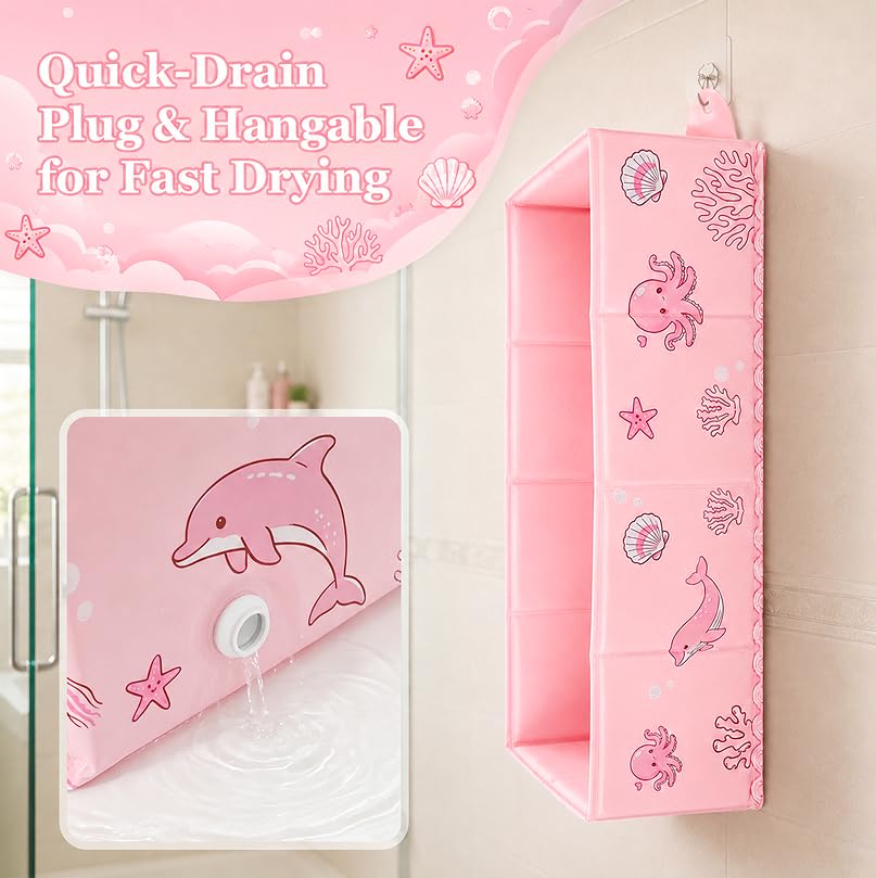 AirSwim Collapsible Baby Bathtub, Foldable Bathtub with a Drain Plug for 6M-4Y Infant Toddler, Space Saving Portable Baby Bath Tub for Travel, Quick Drain and Easy to Clean, No Assembly Required, Pink