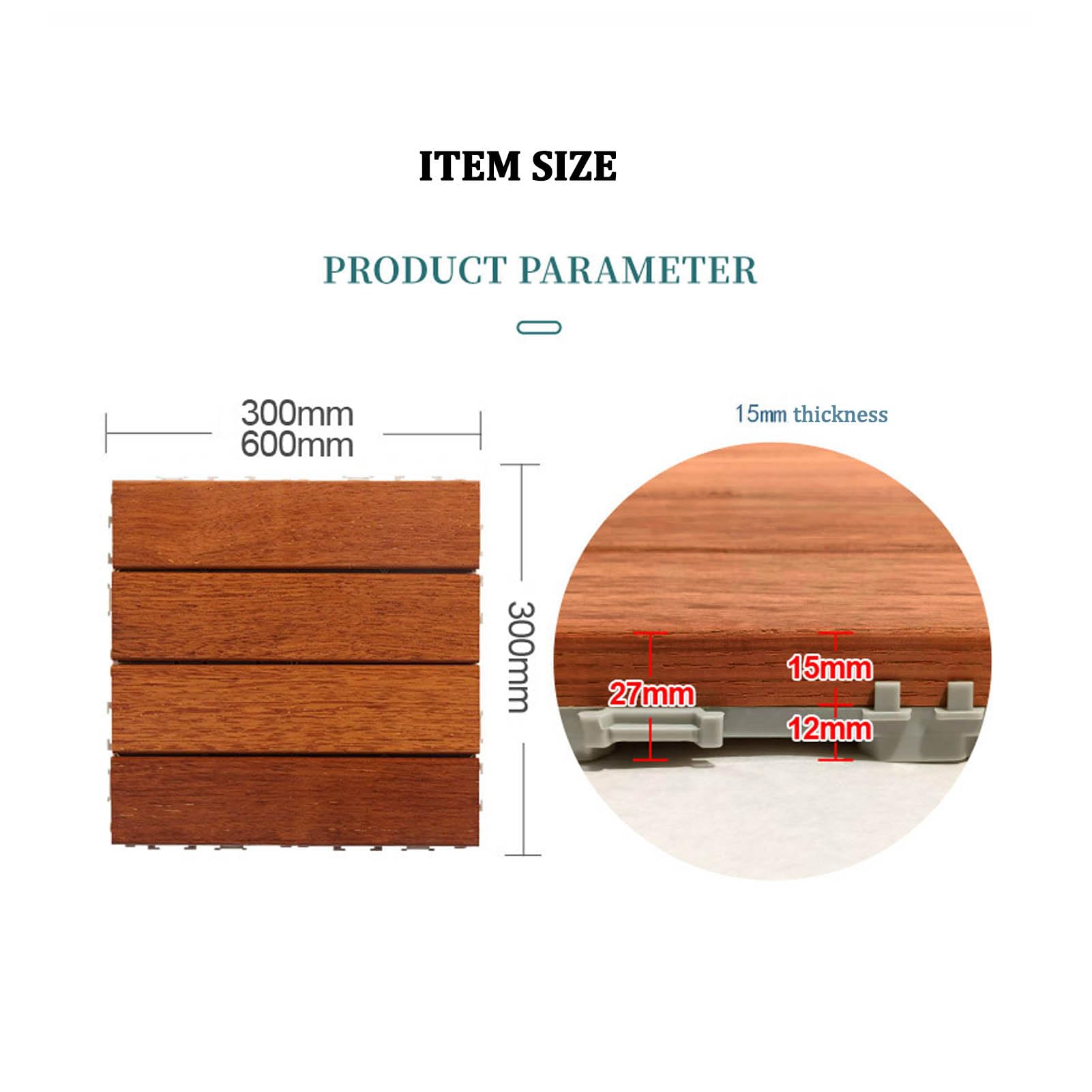WPC Fliesen 30 x 30 cm Terrassenfliesen Klicksystem Fliese Holzoptik Bodenbelag Klickfliesen Terrasse Balkon 30x30cm 11pcs