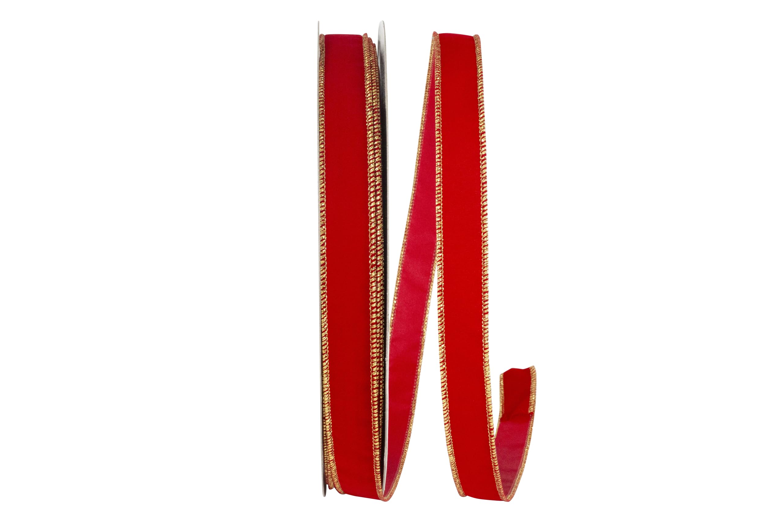 Reliant Ribbon Corp Red/Gold Reliant Ribbon Value Velvet Wi Edge, 7/8 Inch, 50 Yards