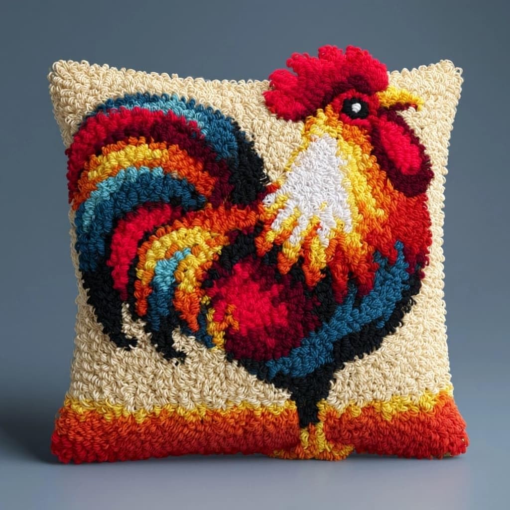 AxiangziK Latch Hook Cushion Kit,Rooster DIY Throw Pillow Cover 43X43Cm