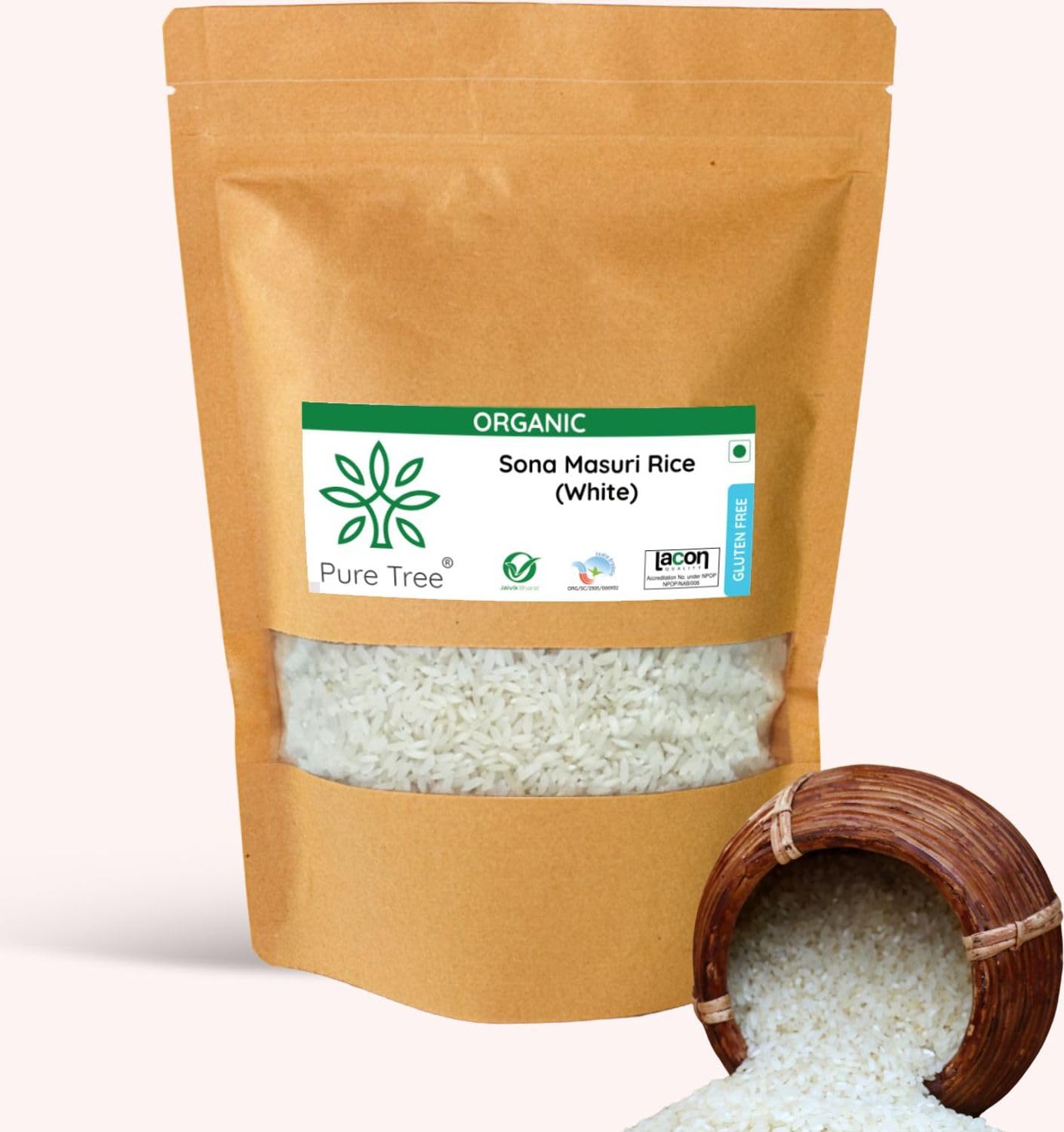 Pure Tree Certified Organic Sona Masoori Rice | 4800 g | Organic White Rice | Bangaru Theegalu Organic Rice | Low Starch Rice | Gluten-Free Rice | White Rice For Weight Loss | Organic Raw Rice (B0CVGZLZTV) Amazon Price History, Amazon Price Tracker