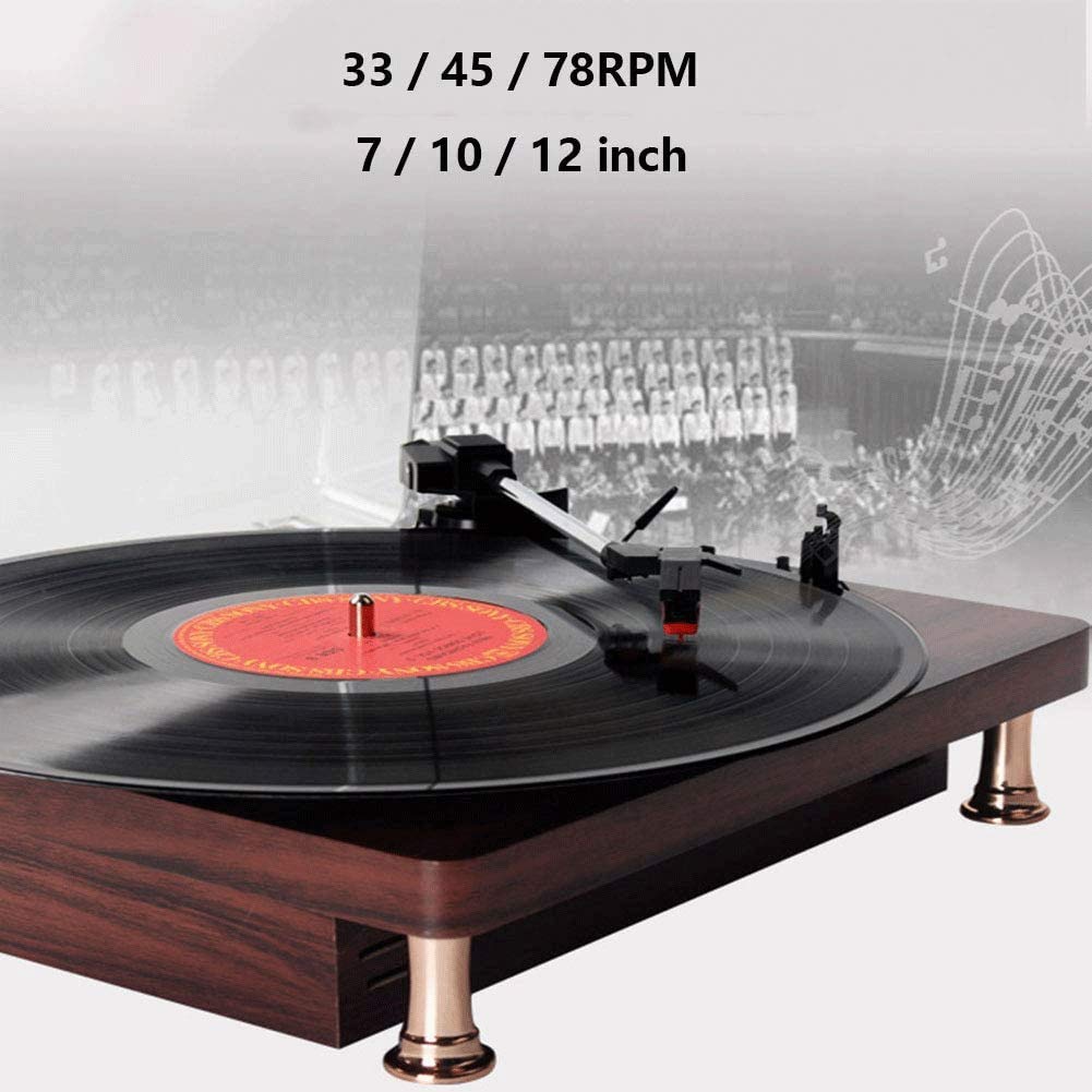 MRKU Giradischi in Vinile, Trasmissione a Cinghia a 3 velocità per Un Suono Superiore, Testina in Ceramica, Altoparlanti Stereo integrati, Ingresso AUX, Uscita RCA e Copertura Antipolvere