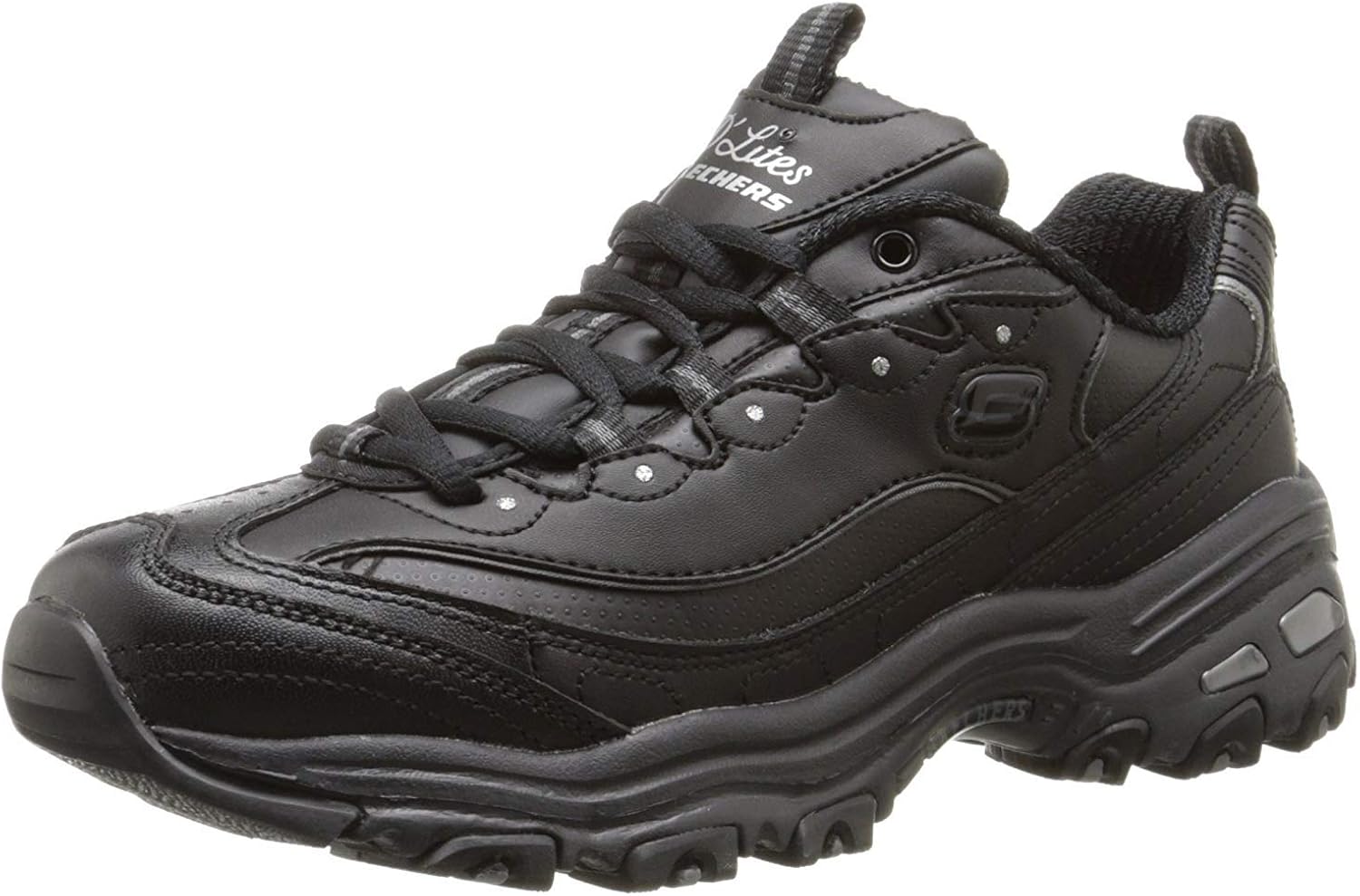 Skechers Sport womens D'LITES FRESH START Memory Foam Lace-up Sneaker,Black Silver,9.5 M US