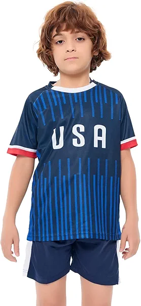 Soccer Jersey Kids USA Soccer Jersey National Team Boys&Girls Soccer Shorts Youth Football Practice Jersey/Shirt Set Gift for Soccer Fans