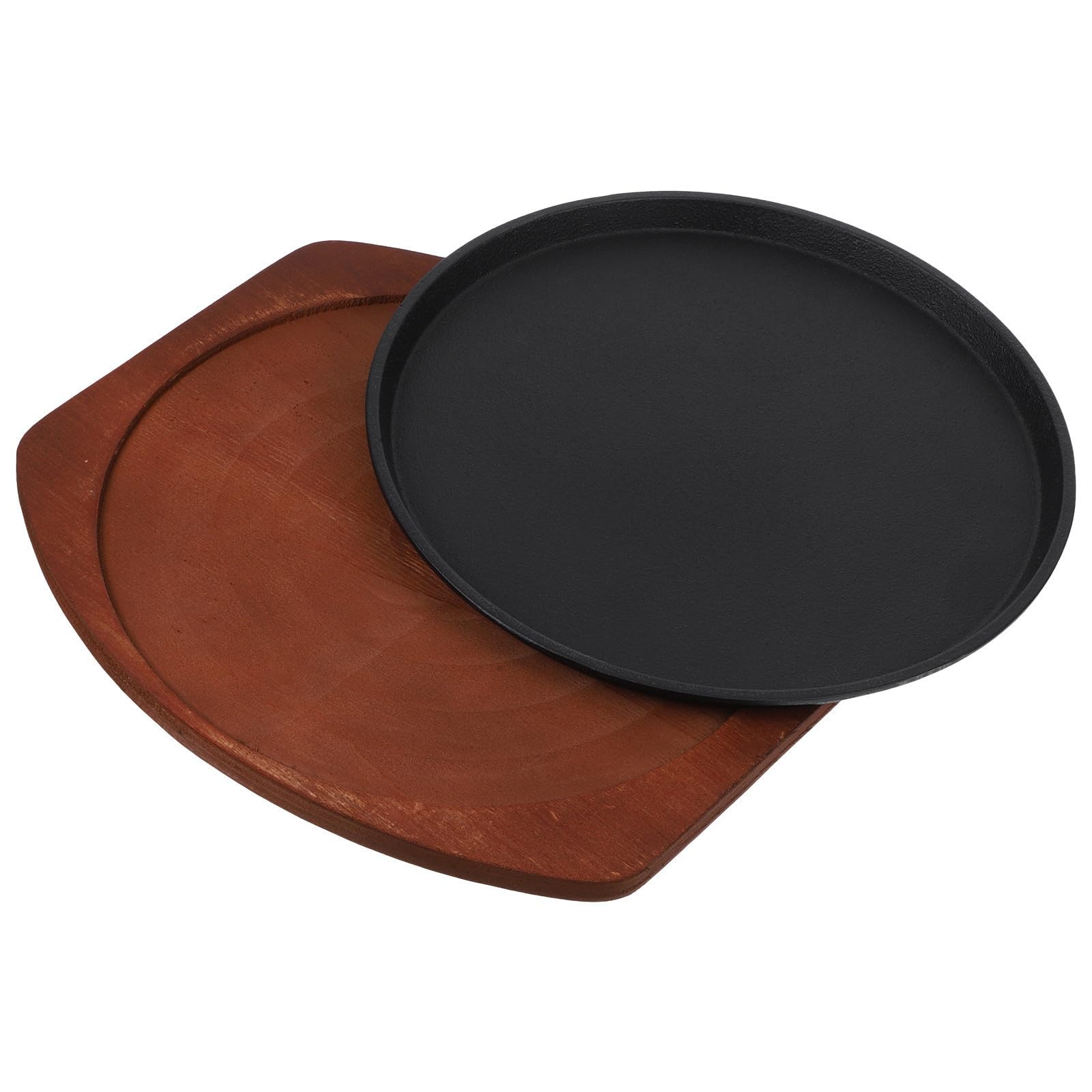 ULTECHNOVO Plaque de Cuisson en Fonte pour Barbecue Extérieur, Poêle à Steak 27cm avec Base en Bois, Résiste aux Hautes Températures, pour Restaurant et Rassemblements