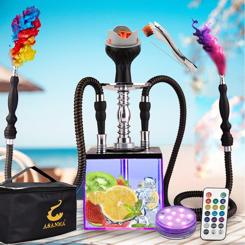 Wide Open for Easy Clean Hookah Set with Everything - ASANMA Updated Cube Modern Shisha include Silicone Phunnel