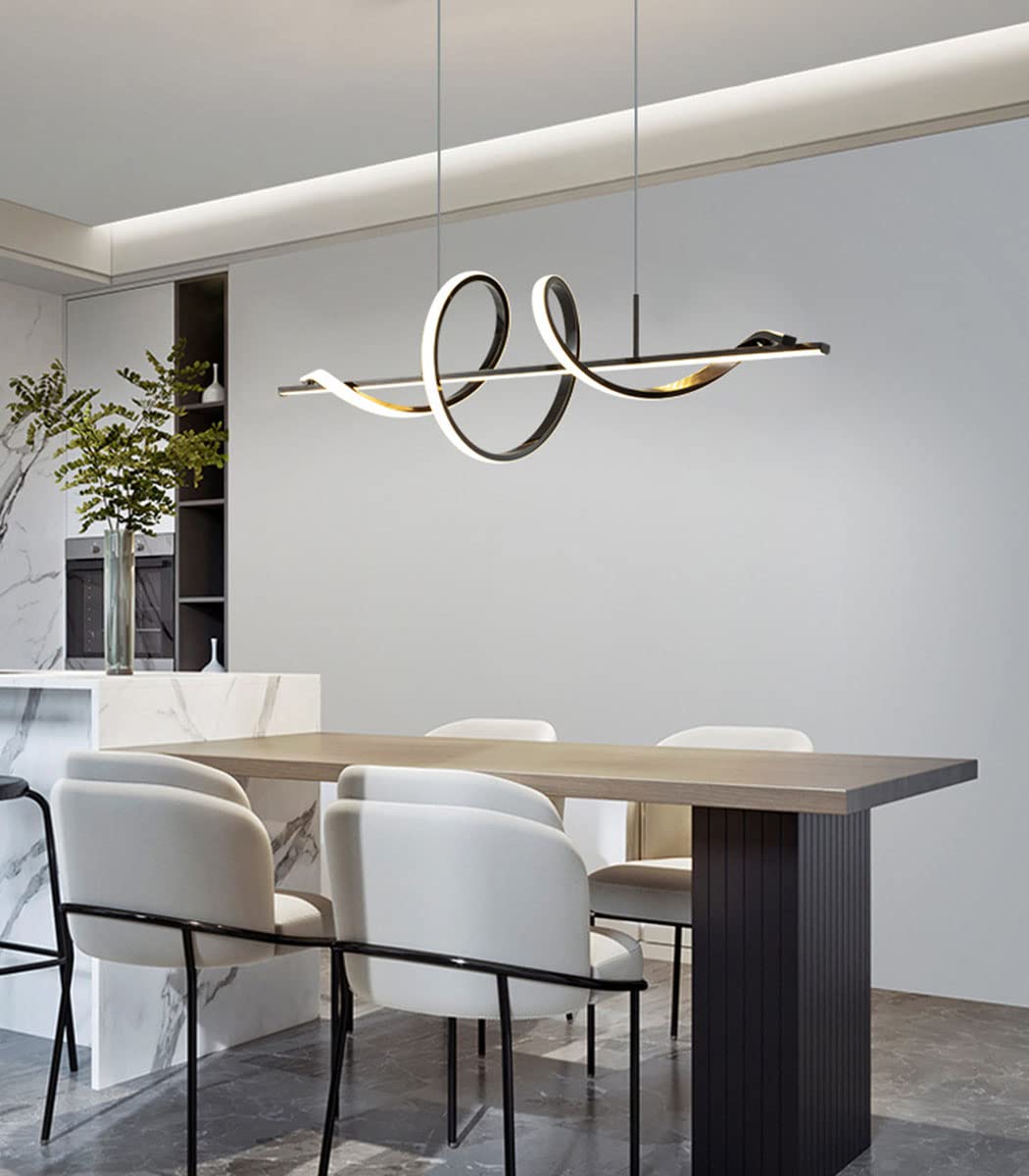 Lampadario moderno LED Tavolo da pranzo Lampada a sospensione Lampada a sospensione moderna design a spirale Lampadari LED dimmerabili con plafoniere telecomandate per studio sala da pranzo (nero, L10