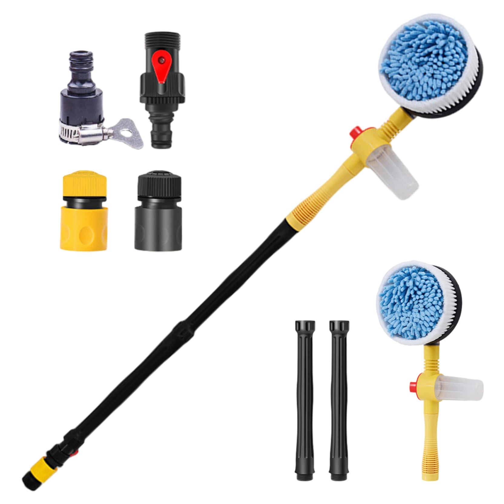Car Cleaning Kit Automatic Rotating Long Handle Scratch Free Telescopic Wash Mop Car Washing Kit for Truck SUV RV Trailer, No Water Pipe Wash Brush for Hose Pipe