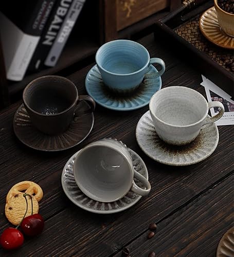 Miniatura 4 de Juego de tazas de té y platillo pequeño de cerámica de 4.1 fl oz4 onzas, platillo de taza de café de cerámica vintage con asa, juego de tazas de té