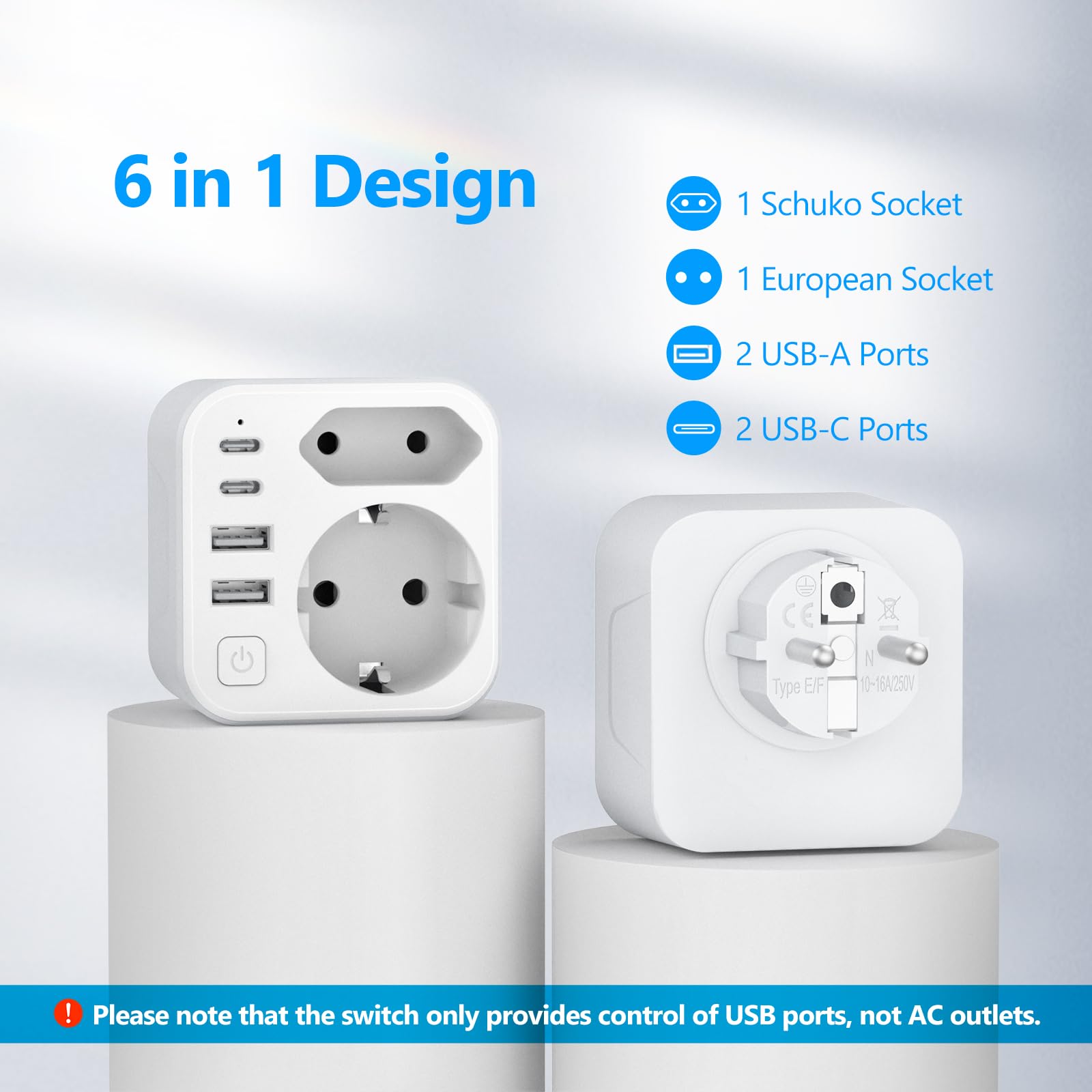 JSVER Enchufe Doble con USB, Ladron Enchufes Múltiple con 2 Puertos USB y 2 USB C 17W, Cargador de Móvil para Móvil, Tableta — view 2