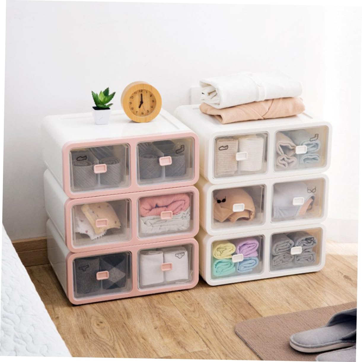 PRETYZOOM 16grilles Caisse De Rangement Plastique Avec Couvercle Organisateur De Tiroir Pour Sous-vêtements Chaussettes Et Attaches Séparateur Rigide Anti-froissages