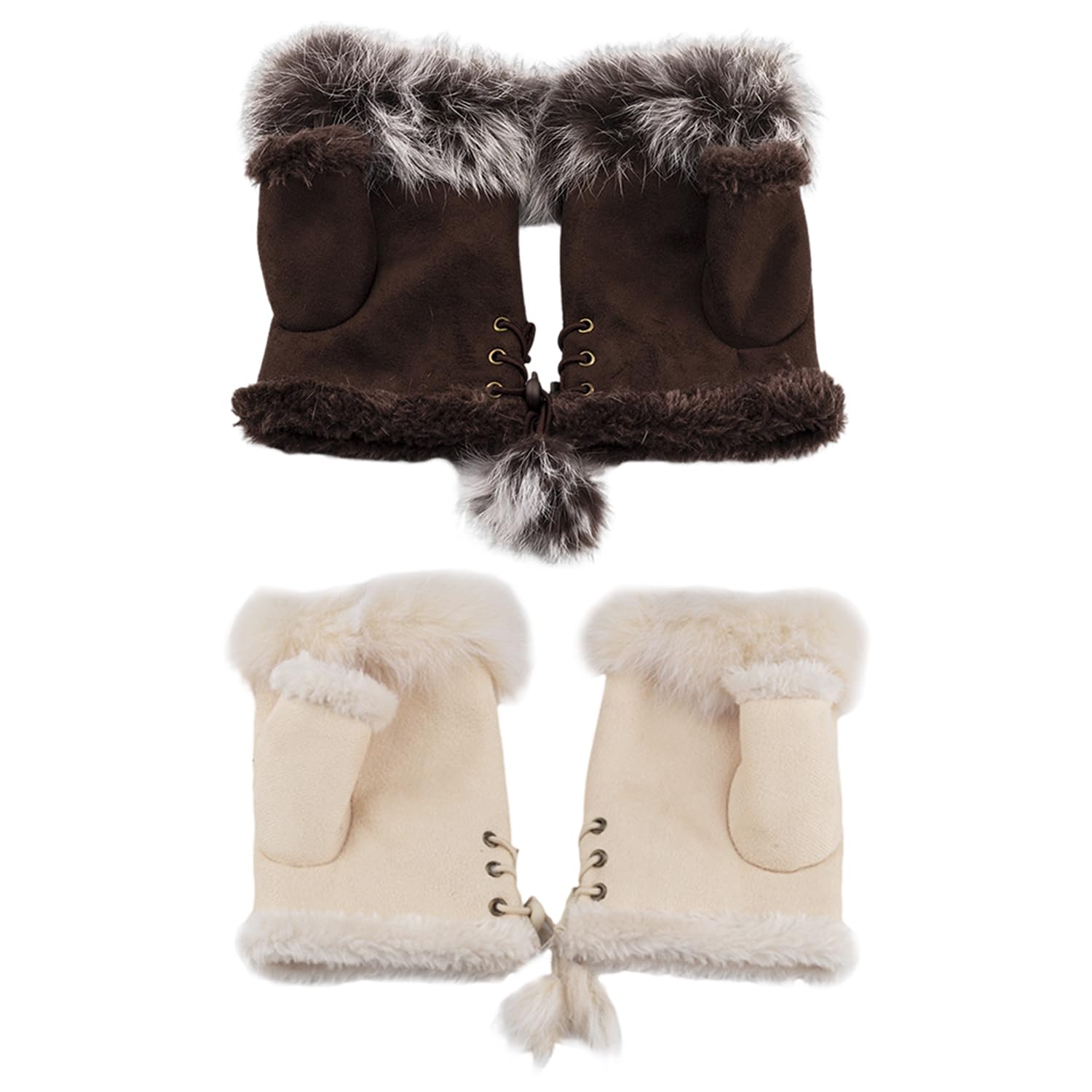 WUFGWBD 2 Pairs Of Women'S Half Finger Gloves, Winter Warm Gloves, Vintage Imitation Leather Gloves, Soft Plush Gloves