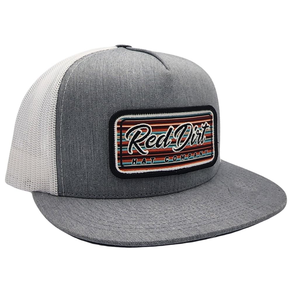 Red Dirt Hat Company Serape 2023 5-Panel Adjustable Snapback Hat, Trucker Cap w/Ventilated Mesh Back & Snap Back, Structured Baseball Cap for Men & Women - Heather Grey/White, One Size Fits All