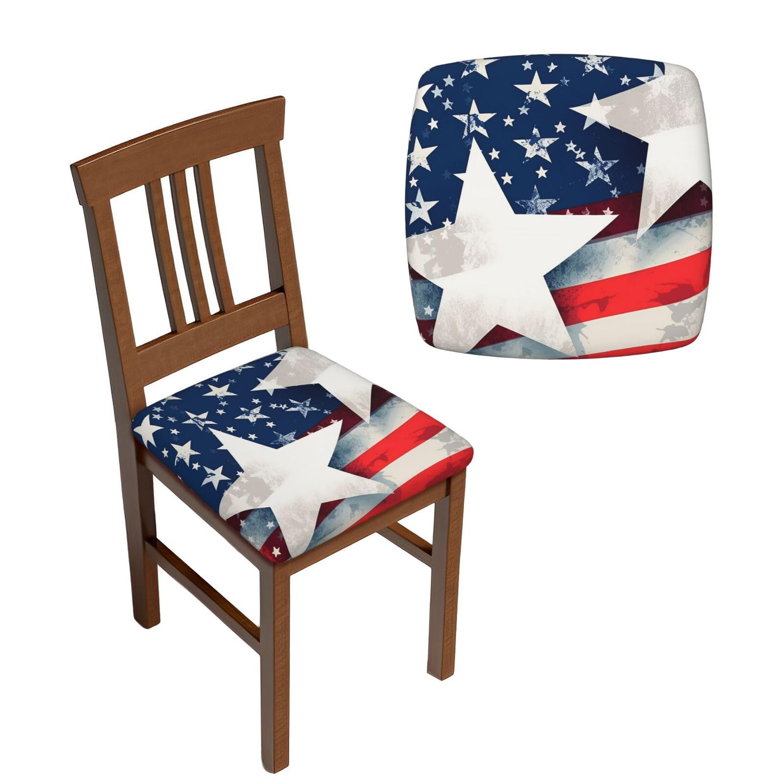 NONHAI 6PCS Dining Chair Seat Covers Set Stars and American Flag Stretch Removable Chairs Covers Washable Seat Cushion Slipcovers Protector for Dining Room Kitchen Chairs
