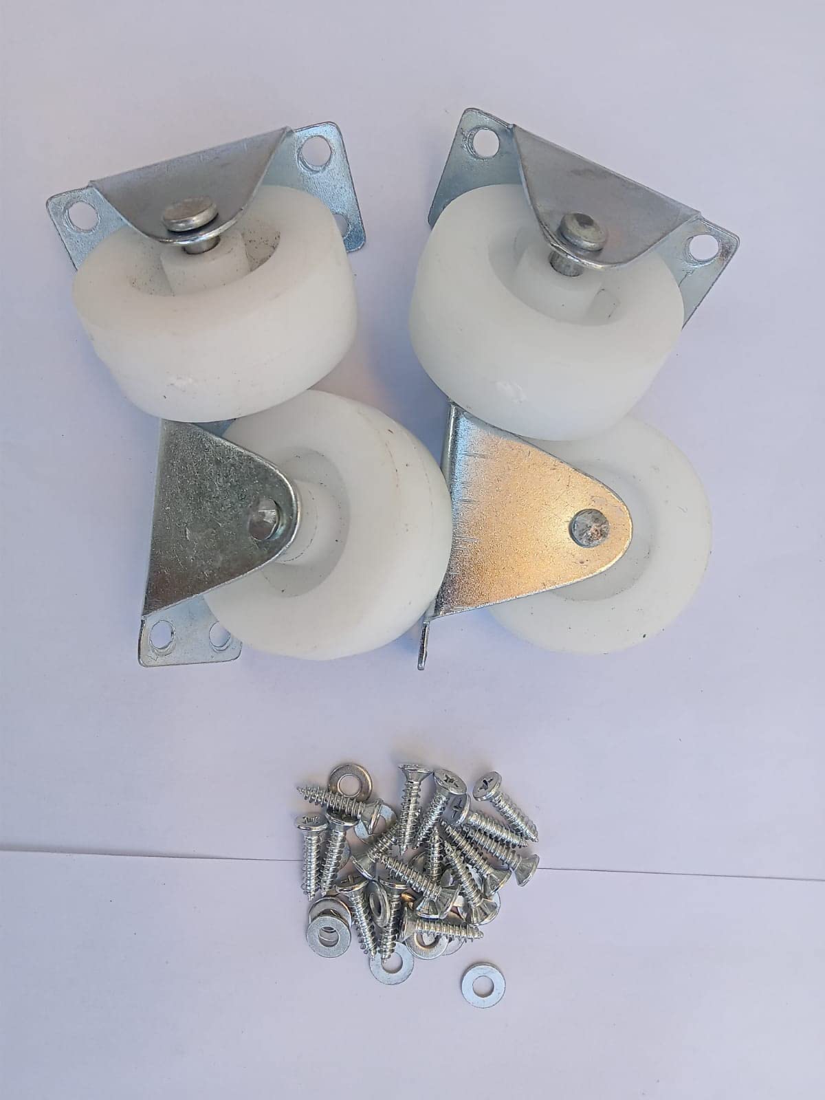 Castersman- 2" white-Wheels Fix Roller Casters Single Wheel Plate 50mm, pack of 4 casters up to 200kg load capacity,screw & washer also included,